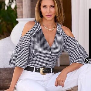 Boston Proper Black and White Gingham Blouse Never Worn